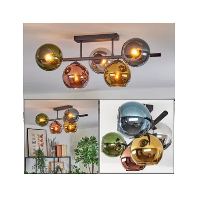 NETTLIFE Deckenleuchte 3 Spots aus E27 Metall max. 25W Schwarz - Gold Vintage Stoff Lampenschirm 330