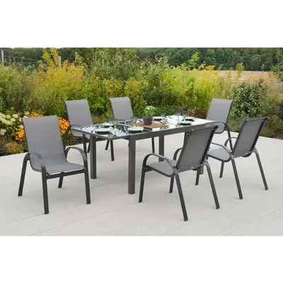 Preisvergleich für MERXX Gartenmöbel-Diningset »Amalfi«, 7 tlg., 6 Sitzplätze, Aluminium - grau, BxHxT 56x76x97 cm, aus Metall