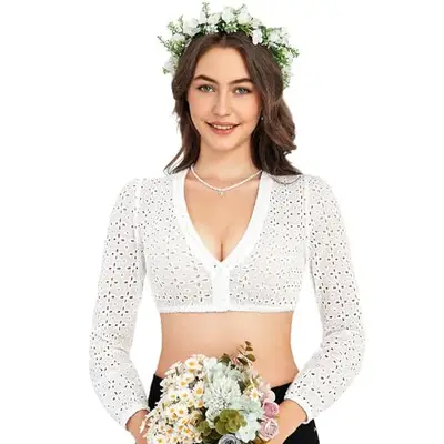 Dirndlbluse Damen Weiß Mit V-Ausschnitt - Trachtenbluse Für Oktoberfest