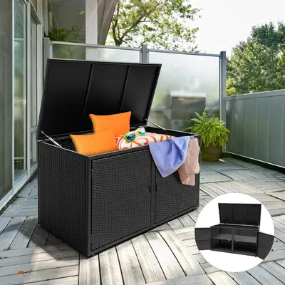 COSTWAY Gartenbox Rattan 333L - Sitzbank Mit Stauraum Für Terrasse & Balkon