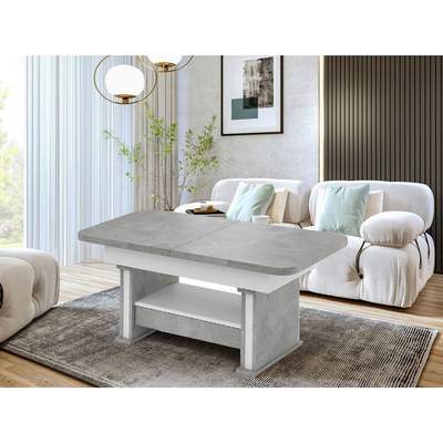 Preisvergleich für designimpex COUCHTISCH Weiß, Hellgrau 120x60x70 cm, aus Holzwerkstoff