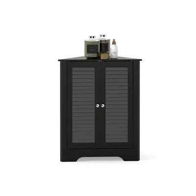 Preisvergleich für COSTWAY Eckschrank Sideboard mit Lamellentür, verstellbarem Regal, 63x32x81,5cm, BxHxT 32x81.5x63 cm, in der Farbe Schwarz, aus Mdf
