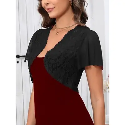 Preisvergleich für Enjyam Damen Bolero Festlich Elegant Spitzen