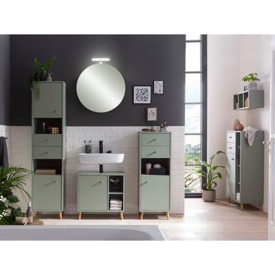 Schildmeyer Bjarne Hochschrank - Stylischer Badezimmerschrank In Pistazie 40,3x33x180,6 Cm Mit Viel Stauraum