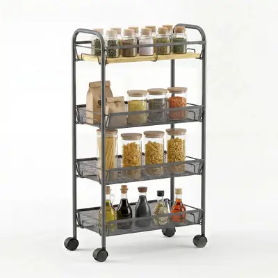 Preisvergleich für Sekey Beistellwagen Küchenwagen schmal Nischenregal mit Rollen 20cm breit Rollwagen schmal, Regalwagen mit Rollen, 43,8x19x83cm, BxHxT 51.5x45x37 cm, in der Farbe Grau, aus Metall
