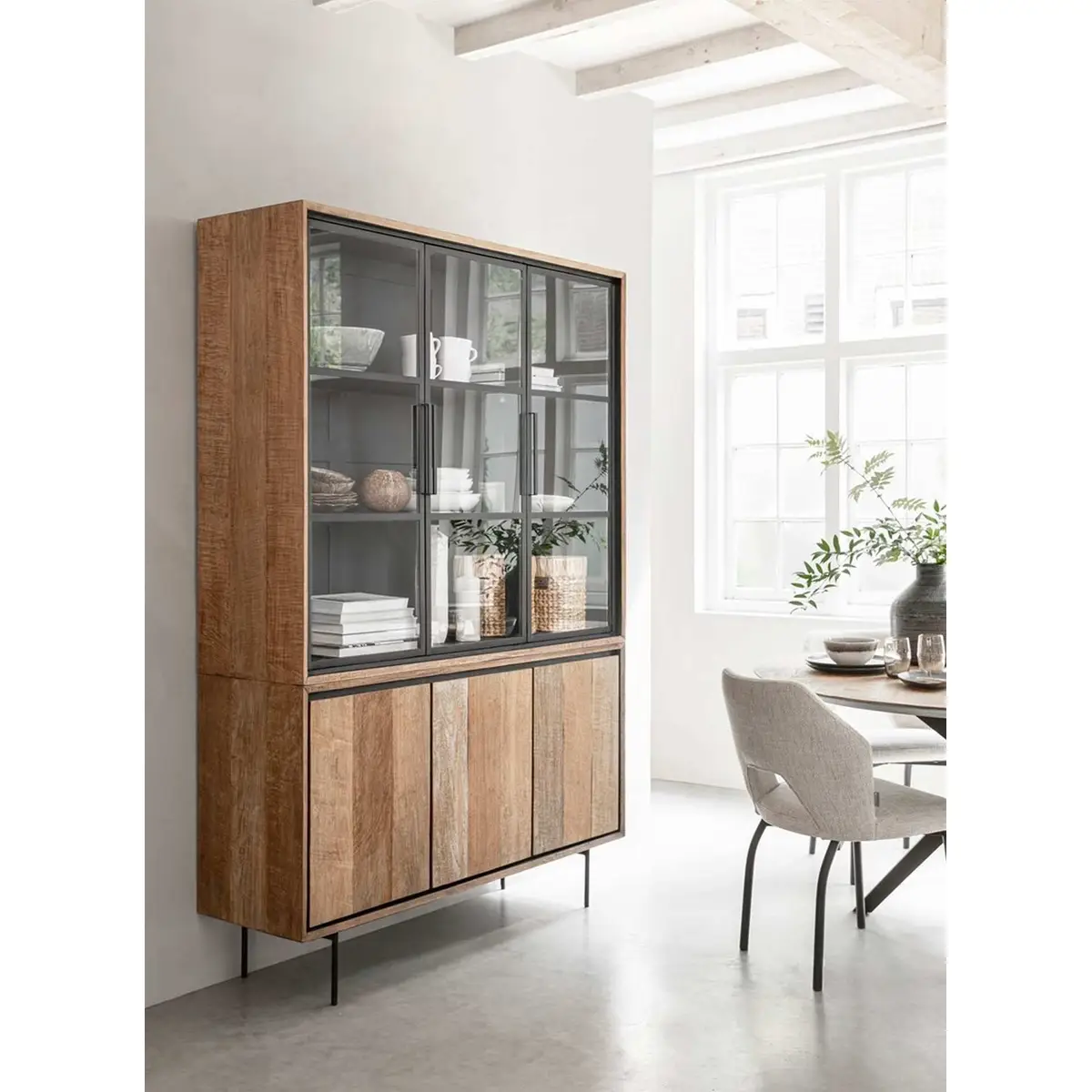 Preisvergleich für Vitrine Metropole aus Teak und Metall, Industrial ...