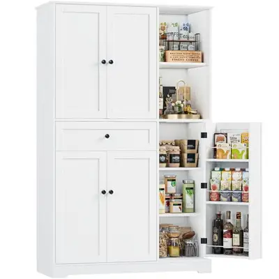 Preisvergleich für FirFurd Küchenschrank mit Gewürzregal, Mehrzweckschrank, Buffetschrank, BxHxT 104x173x40 cm, in der Farbe Weiss, aus Holzwerkstoff