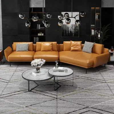 Preisvergleich für Ecksofa Sofa L-Form Ledersofa Couch Wohnlandschaft Garnitur Trapez Moderne Sofas, in der Farbe Braun, aus Kunstleder