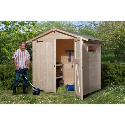 Preisvergleich für OBI Outdoor Living Holz-Gartenhaus Kompakt Satteldach 198 cm x 171 cm, BxHxT 240x221x171 cm
