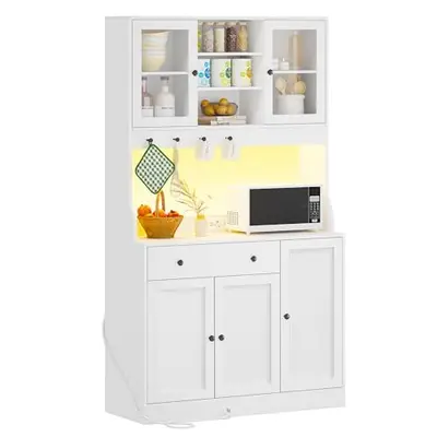 Küchenschrank Sideboard 180cm Mit LED - Buffetschrank Mit Steckdose & Arbeitsplatte