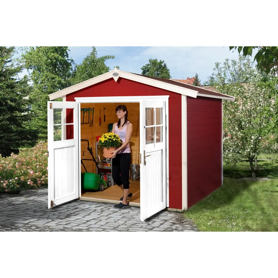 Preisvergleich für OBI Outdoor Living Holz-Gartenhaus Monza Satteldach Lasiert 205 cm x 229 cm, BxHxT 260x227x229 cm