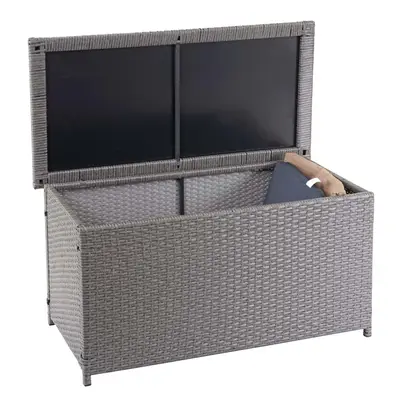 Mendler Poly-Rattan Kissenbox HWC-D88 - Stauraum Für Gartenkissen, Grau, 250 Liter