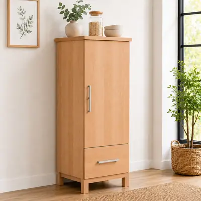 Preisvergleich für Schmaler Vorratsschrank aus Massivholz für die Küche Buche, in der Farbe Weiss