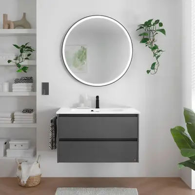 Preisvergleich für Musterring BADEZIMMER Grau 92 cm, aus Holzwerkstoff