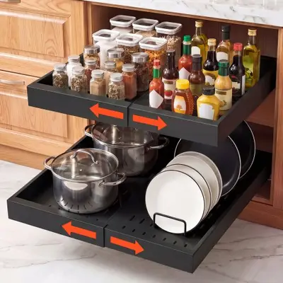 Preisvergleich für VEVOR 2 x Teleskopschubladen Ausziehbare Küchenschrank-Organizer 31-48 cm, 52 cm Tiefe Auszugsschubladen für Schränke,
