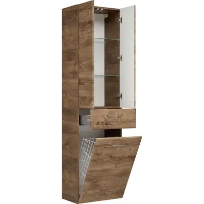 Preisvergleich für Saphir Hochschrank Quickset Badschrank 50 cm breit, 2 Türen, 1 Schublade, 1 Wäschekippe Badezimmer-Hochschrank inkl. Türdämpfer,, BxHxT 50x33x185.5 cm, aus Holzwerkstoff