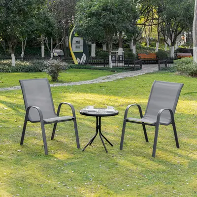 Outsunny Garten-Esszimmerstuhl-Set – 2 Stück, Metall, Klappbar, Beige, Max. 110 Kg/Sitz