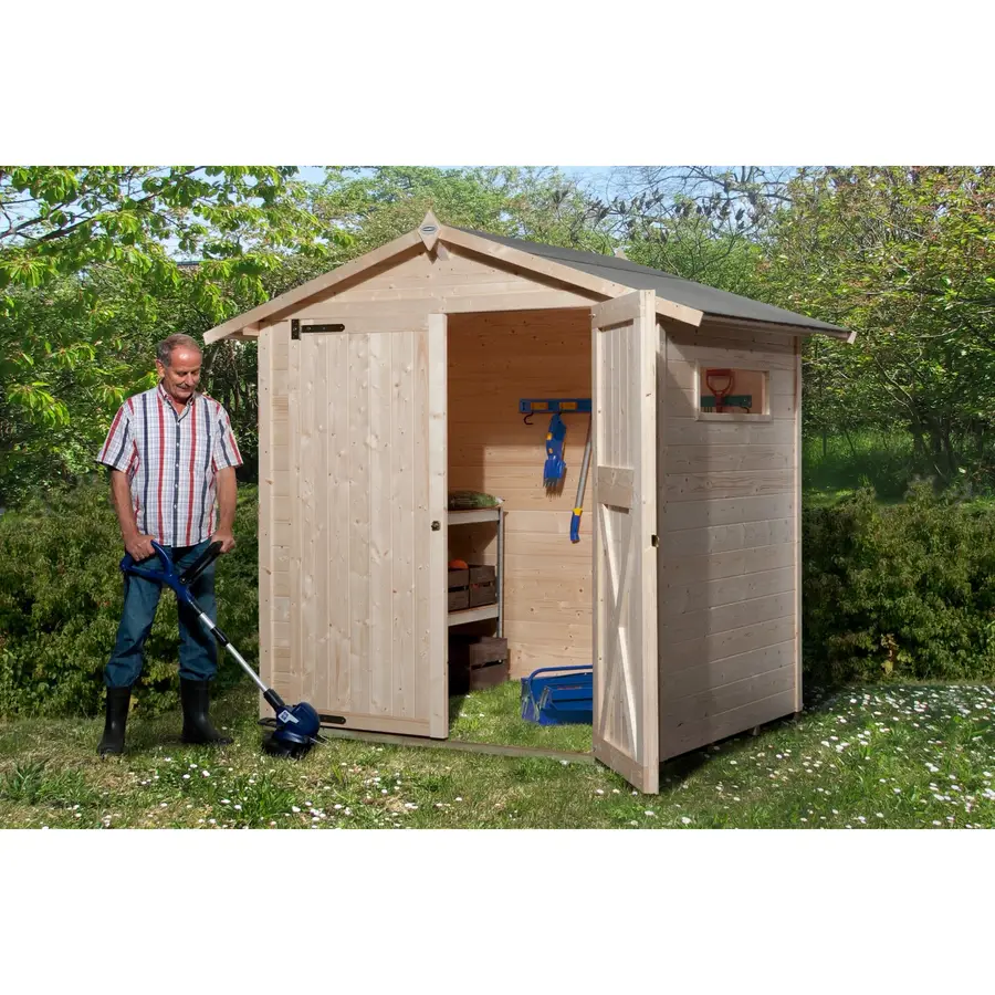 Preisvergleich für OBI Outdoor Living Holz-Gartenhaus Kompakt Satteldach 198 cm x 171 cm, BxHxT 240x221x171 cm