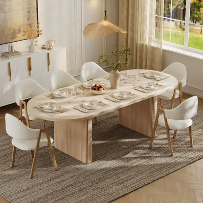 Preisvergleich für 79-94 ovaler Esstisch, ausziehbar, Schmetterlingsblatt für 8 Personen, Japandi Whitewash Kitchen, erweiterbarer Tisch für, BxT 6x8 cm, in der Farbe Weiss, aus Holz