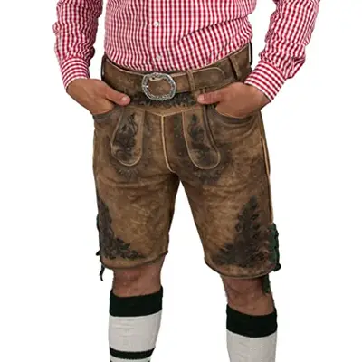 Pantalones Cortos De Piel Para Hombre - Tradicionales Alemanes Con Cinturón, Ideales Para Oktoberfest O Fiestas Regionales