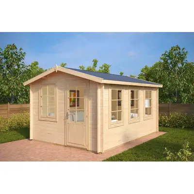 Preisvergleich für Mini Gartenhaus “Eva C” 3x4m | Kleines Gartenhaus mit Satteldach aus Holz | 3x4m großes Gartenhaus aus Holz, aus Sicherheitsglas