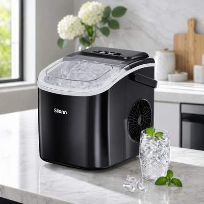 Eiswürfel Zwei Größen Silonn Eiswürfelmaschine – 9 Eiswürfel In 6 Minuten, 12 Kg In 24 Std., Zwei Größen, Selbstreinigend, Leise (≤35 DB) – Für Küche, Büro, Bar & Party