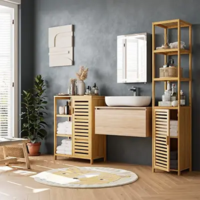 Badregal Stehend Yaheetech Hochschrank, Badezimmerschrank Aufbewahrungsschrank, Mit 3 Yaheetech Schränke