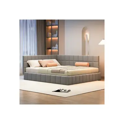 Preisvergleich für MODFU Schlafsofa mit Lattenrost, hochwertiger Samtstoff, Polsterbett 160x200, Multifunktionsdesign, Jugendbett, ohne Matratze, in der Farbe Grau