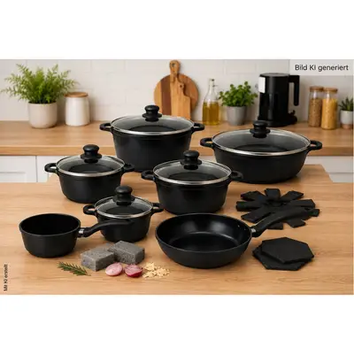 Preisvergleich für POCOline Topfset schwarz Aluguss 15 tlg., aus Glas
