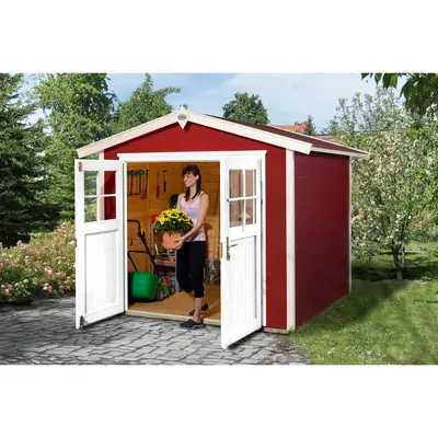 Preisvergleich für OBI Outdoor Living Holz-Gartenhaus Monza Satteldach Lasiert 205 cm x 229 cm, BxHxT 260x227x229 cm