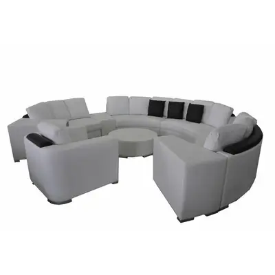 Preisvergleich für Runde Eck Sofa Couch XXL Big Rund Couchen Wohnlandschaft U Form, in der Farbe Weiss, aus Kunstleder