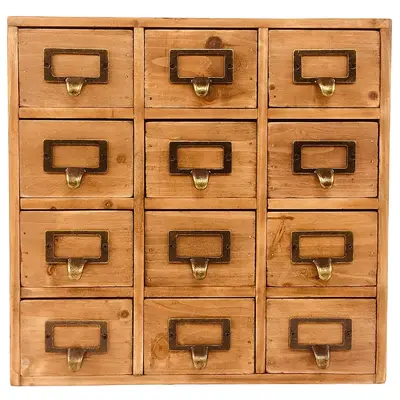 Mini Kommode Mit 14 Schubladen - Vintage Apothekerschrank Aus Holz