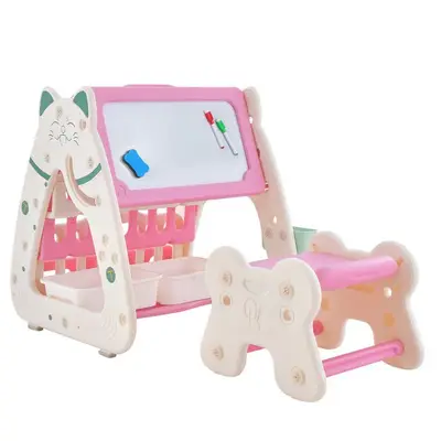 Produktbild von Duplo Ab 2 Jahre COSTWAY 3 In 1 Kinder Sitzgruppe & Tafel & Bücherregal Mit 3 Aufbewahrungsboxen, Inkl. Hocker Und Malzubehör, Für Kinder Im Alter Von 1-5 Jahren (Grün Weiß Costway 3 In 1 Kinder Staffelei