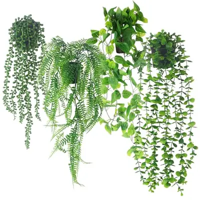 Preisvergleich für ACOMTUO 4 Stück Hängepflanze Künstlich, Kunstpflanzen wie Echt, Künstliche Hängepflanzen im Topf Fake Plant Deko Pflanzen, BxHxT 9x65x4 cm, in der Farbe Grün, aus Kunststoff