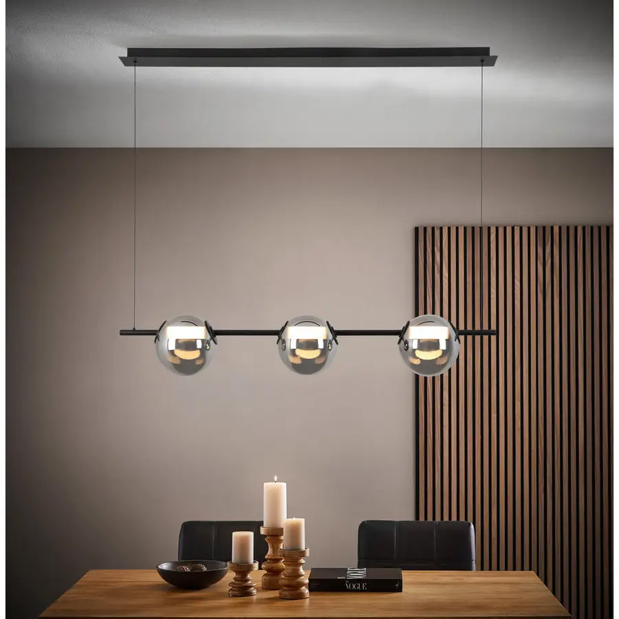 Preisvergleich für Dieter Knoll LED-HÄNGELEUCHTE Schwarz, Chrom 20x215x124 cm, aus Kunststoff