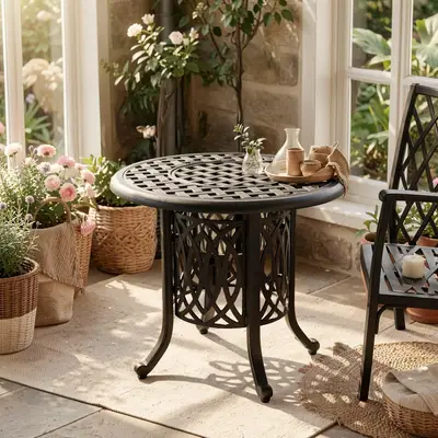 Preisvergleich für GARTEN-BISTROTISCH 55 cm Bronze Aluminium Outdoor Beistelltisch mit integriertem Eiseimer für Terrasse & Balkon, BxHxT 55x49x55 cm, aus Metall