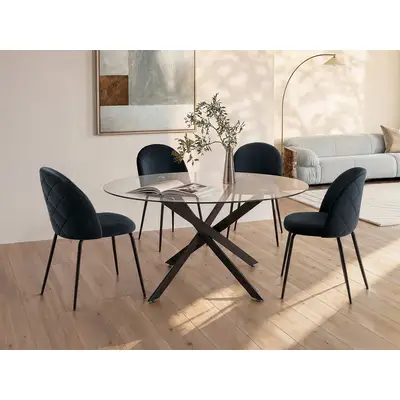 Preisvergleich für Esstisch rund für 6 Personen - Sicherheitsglas & schwarzes Metall - Transparent - COSIMA, BxHxT 160x72.5x160 cm, aus Glas