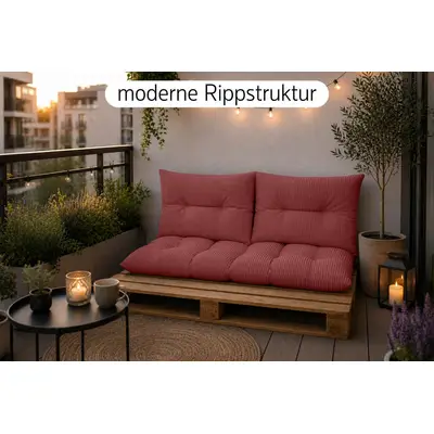 Preisvergleich für Amilian Palettenkissen Set 3-teilig Palettenauflagen für Europaletten, Balkon, Terrasse, Sitzkissen 120x60 cm + 2x Kissen, in der Farbe Rosa, aus Polyester