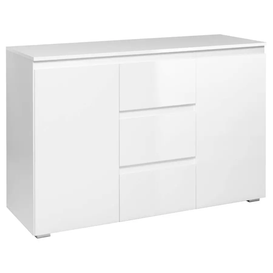 Preisvergleich für Kommode Capetown weiß glänzend weiß B/H/T: ca. 120x81x40 cm, BxHxT 40x80.5x120 cm, aus Holzwerkstoffe