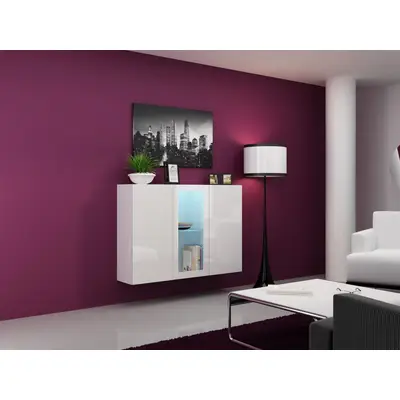 Preisvergleich für Sideboard Hängesideboard LUGO 120x38x90 cm Weiss HGL mit LED, BxHxT 120x90x38 cm, aus Hochglanz