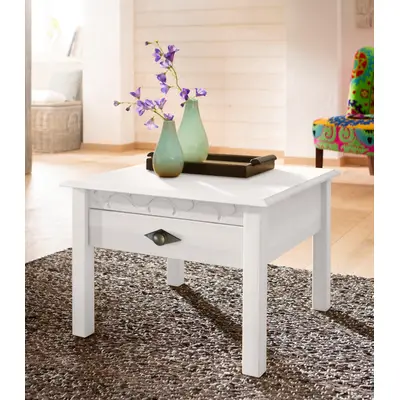 Preisvergleich für OTTO home Couchtisch Laura Couchtisch, Wohnzimmertisch, OTTOs Choice, 60/60 cm, mit einer Schublade, zusätzlicher Stauraum, BxHxT 60x60x42 cm, in der Farbe Weiss, aus Kiefernholz