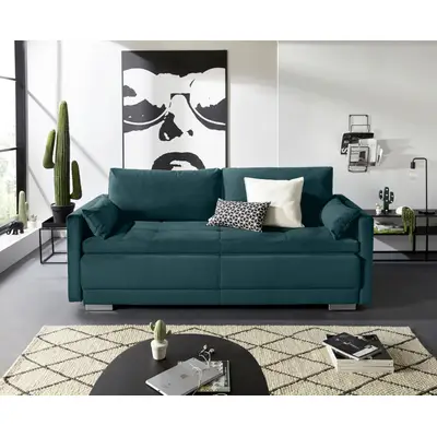 Preisvergleich für OTTO home Schlafsofa Berlin, B: 218 cm, Liegel. 160x198 cm, Boxspring Dauerschlafsofa mit Boxspring inklusive 2 Zierkissen, BxHxT 218x96x97 cm, in der Farbe Blau, aus Microfaser