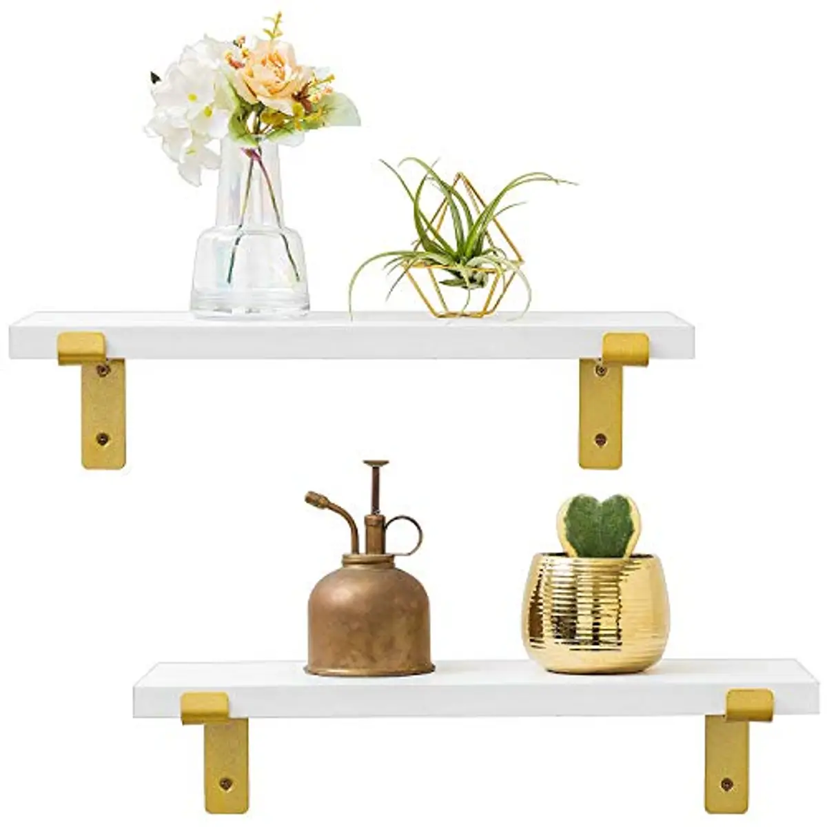 Mkono Wandregal Set Aus Holz – 2 Schwebende Regale Weiß, 43 Cm Länge, Für Mehr Stauraum & Deko