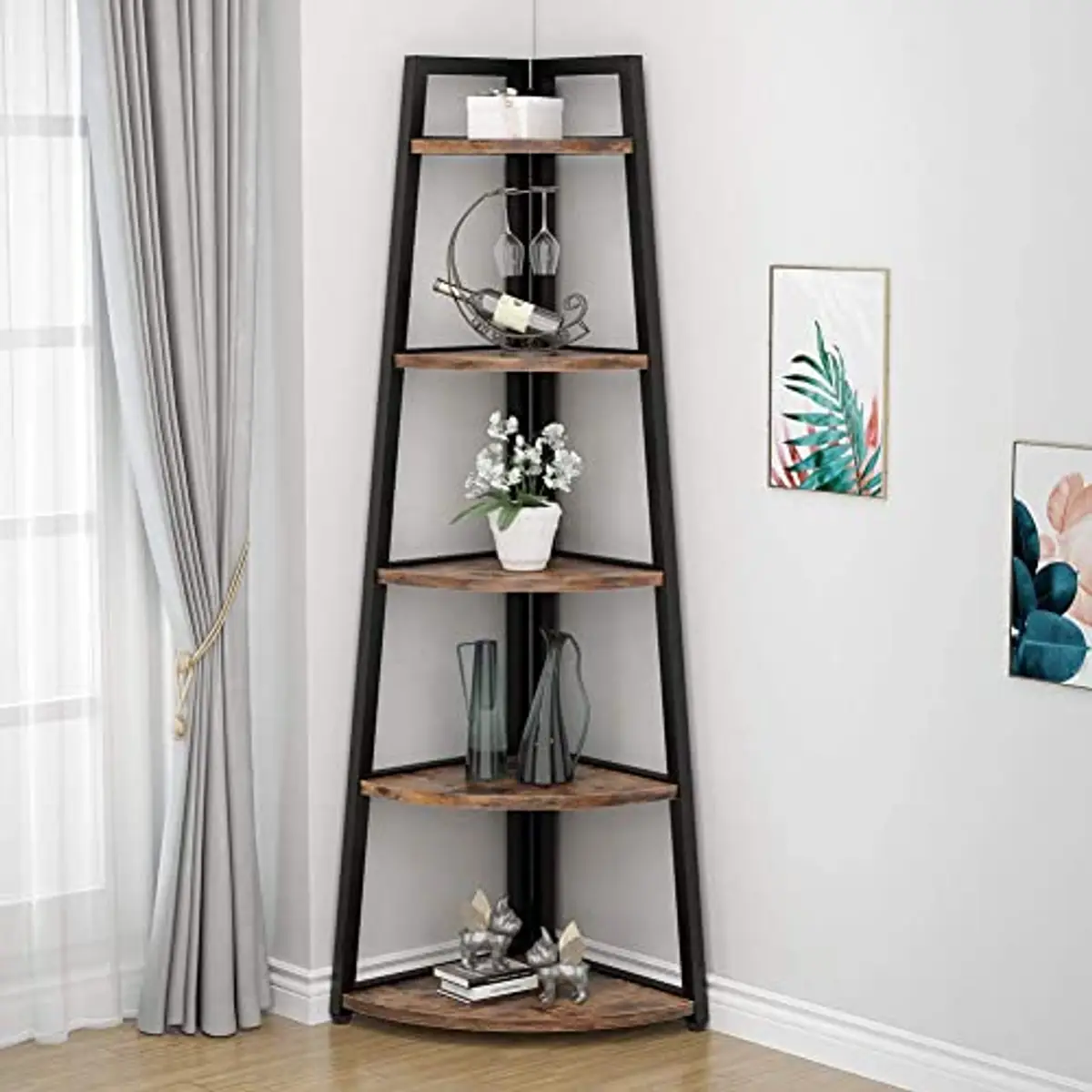 Bücherregal Mit 4 Etagen In Braun – 80 X 27,4 X 122,9 Cm, Stylisches Leiter-Design, Stabil