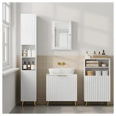 EUGAD Badkommode (1 St), Badezimmerschrank, mit 4 Fächern, 2 Türen, weiß