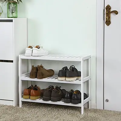 Preisvergleich fr SONGMICS Schuhregal aus Bambus, Schuhablage mit 3  Ebenen, Schuh-Organizer, Regal fr Schuhe, Pflanzen, Bcher, Wohnzimmer,,  BxHxT 70x26x55 cm, in der Farbe Weiss | Ladendirekt