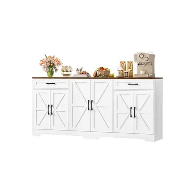 Preisvergleich für HOMECHO Sideboard, 180 cm breit Küchenschrank mit Arbeitsplatte, 6 Türen und 2 Schubladen, in der Farbe Weiss, aus Holz