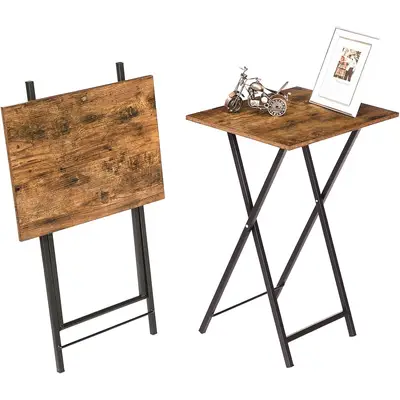 Preisvergleich für Beistelltisch Klappbar, Kleiner Tabletttisch, Sofatisch 2er Set Für Kleinen Raum, Klapptisch Snack Tisch Industriestil,, BxHxT 48x65.5x36 cm, in der Farbe Schwarz, aus Metall