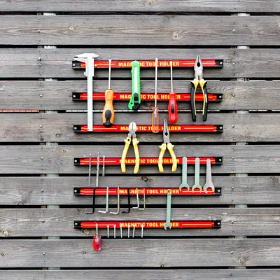 GIANTEX 12er-Set Magnetleisten, Je 46 Cm – Stark Magnetisch, Bis 10 Kg Tragkraft, Inkl. Montagematerial (rot)