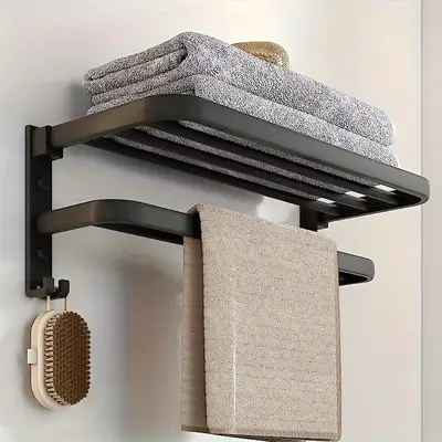 Preisvergleich für 1 Stück Bohrerfreies Badezimmer-Wandregal, Wandmontierte Handtuchhalterung, Toiletten-Handtuchhalter, Handtuchring, Kleiderstange, in der Farbe Schwarz